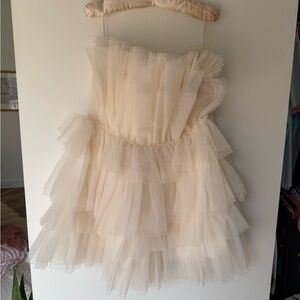 Elegant Strapless Cream Tulle Dress